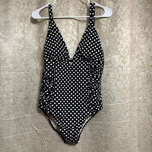 Maternity Lark & Ro swimsuit size L. V neck/keyhole Black with white polka dots.